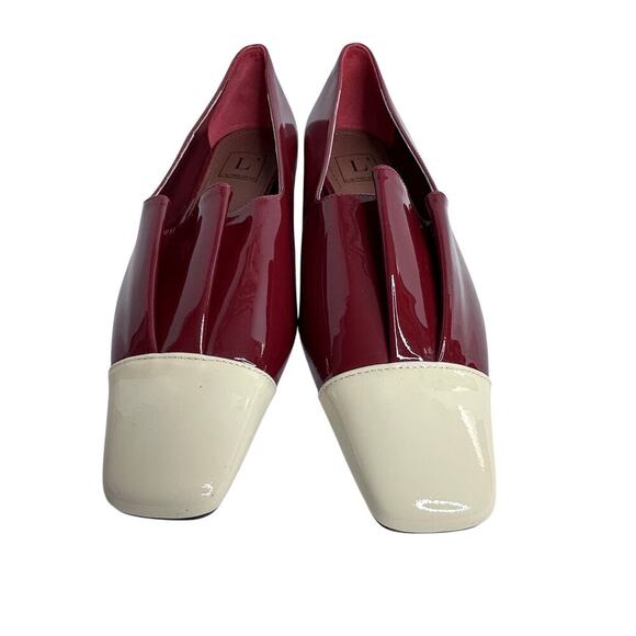 L'AUTRE CHOSE Red and Ivory Patent Leather Women's Loafers Size UE 37 Pleaded - Picture 8 of 13